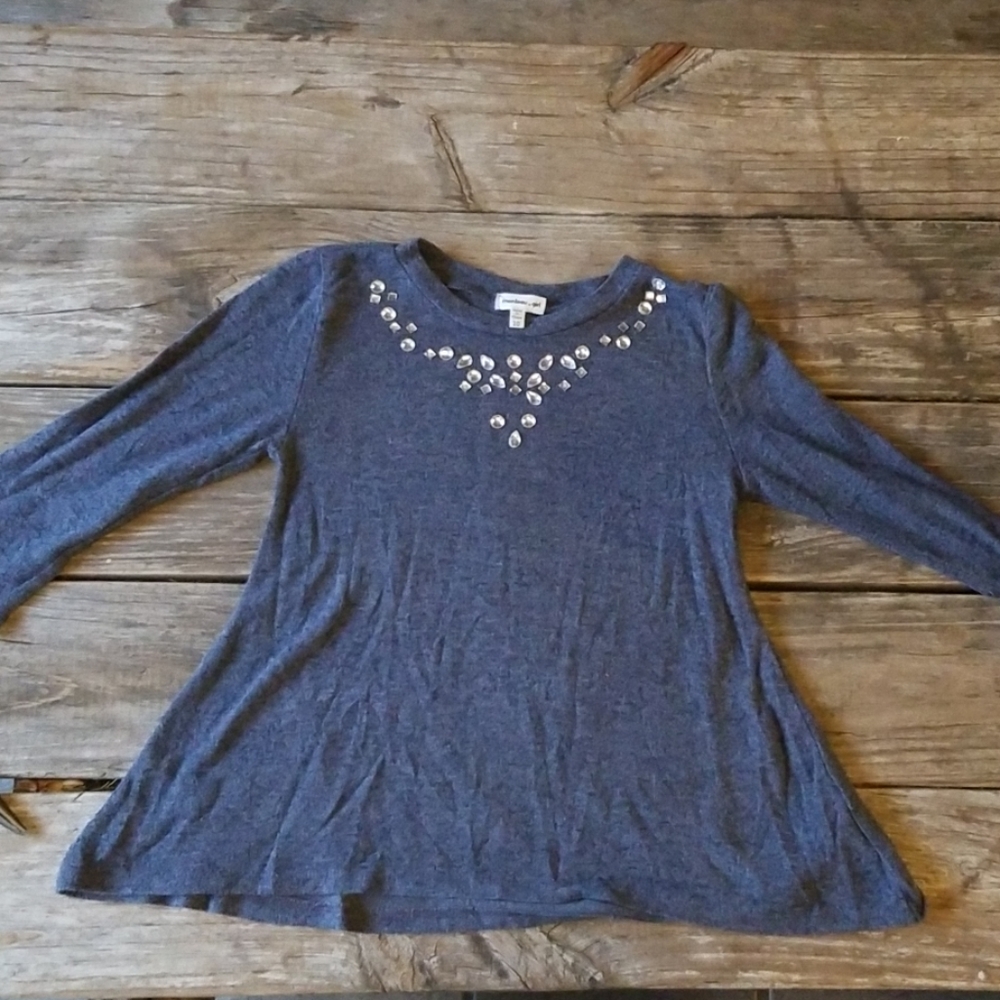 Navy knit embellished shirt